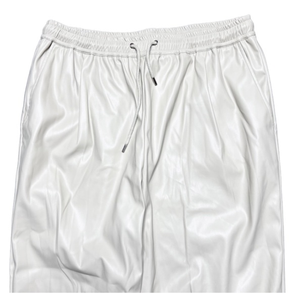 Grace + Karma Women’s Beige Cream Faux Leather High Waisted Tie Jogger Pants - Picture 12 of 16